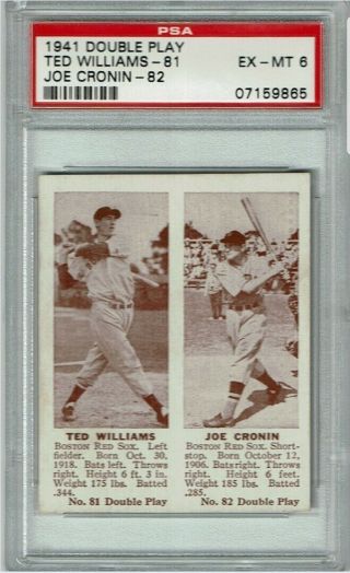 1941 Double Play Ted Williams/ Joe Cronin Psa 6 Ex - Mt 81/82 Rare