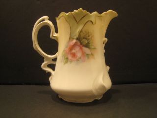 R.  S.  Prussia Antique Red Mark Hand Painted Porcelain Creamer Scalloped Brim