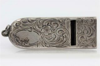 Antique Sterling Silver Designer Signed 405 Floral Pattern Whistle Pendant