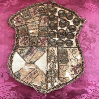 Rare Textile Antique Renaissance Italian Spanish Coat Of Arms Silk Damask Pillow
