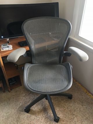 Rare Deluxe Gray Herman Miller Aeron - Padded Cloth Arms - Size B -