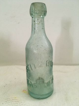 Antique Seitz Bros Easton Pa Blob Top Green Soda Bottle Iridescent Inside