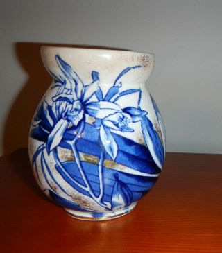 Antique Gold Mottled Blue Iris China Porcelain Vase - Adderley? Royal Doulton?
