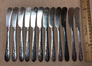 12 Royal Rose Silverplate Flat Handle Butter Spreaders Knives Nobility Oneida
