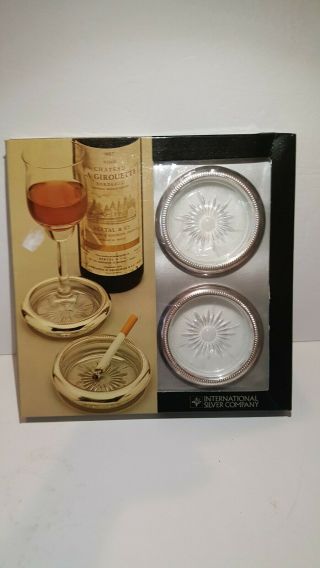 Vintage International Silver Co.  Silverplate Glass Coaster Set Of 4 Italy