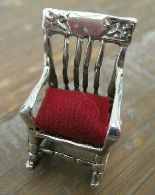 Miniature Antique Style Sterling Silver Rocking Chair Pin Cushion