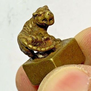 Rare Ancient Chinese Bronze Seal Stamp With Beast On Top Dynasty Tiger 22mm