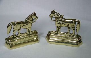 A Antique English Cast Brass Shire Horse Figural Mantle Ornaments C1890.