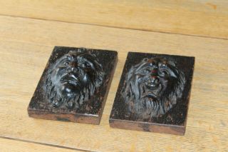 A Antique Hand Carved Wooden Small Faces Heads Wood Doorway? Furniture?
