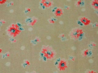 2 Yards 27 " Wide Antique Vintage Cotton Flannel Fabric Beige W Dots Pink Floral