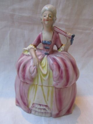 Antique Art Deco Half Doll Porcelain Trinket Box Madame Pompadour 1920 