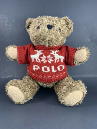 Vintage 1998 Polo Ralph Lauren Teddy Bear Plush Stuffed Animal With Sweater
