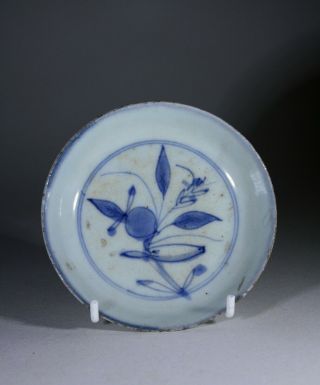 Antique Chinese Blue & White Porcelain Tea Bowl Saucer Wanli Ming Period - Fruit