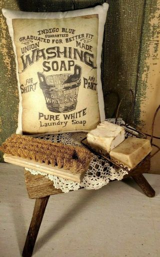 Primitive Vintage Victorian Shaker Folk Art Washing Soap Laundry Bucket Pillow