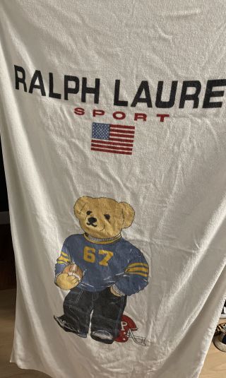 Rare Vintage Ralph Lauren Polo Sport Football Bear Towel 80’s 90s Stadium Retro
