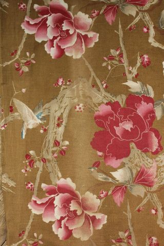 Antique French Japonisme Printed Cotton Fabric C1900 Rare Curtain Drape