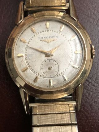 Vintage Longines 14k Gold Mens Watch Rare Double Layer Beveled Bezel W/2nd Dial