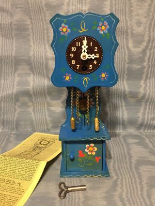 Vintage Rare Blue Miniature Grandfather/cuckoo Clock Germany