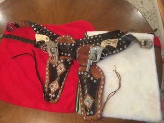 Rare Wild Bill Hickok Leather Holster Set W/ Leslie Henry Fanner 50 Cap Guns