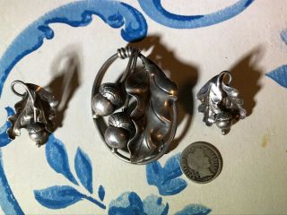 Vintage Georg Jensen Acorn Pendant & Earrings Sterling Silver Hand Wrought Rare