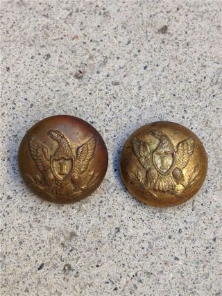 (2) Antique Civil War Union Army Infantry Brass Eagle Buttons - Scovill Waterbury
