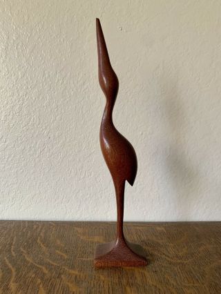 Vintage Hand Carved Heron Egret Crane Bird Mid Century Modern Danish Wood