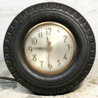 Rare 1930s Desk Mantel Goodyear Tire Electric Advertising Sign Clock Gas Oil Vtg