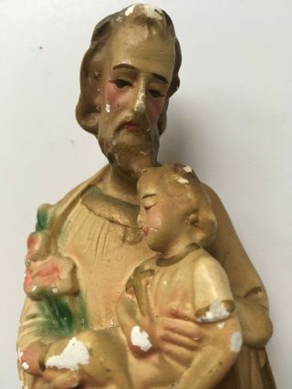Vtg Antique St.  Joseph Holding Baby Jesus Chalkware Statue 8.  5 "