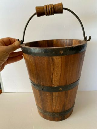 Wooden Bucket Pail Primitive Style Hand Made Vintage 8 " Wide Rustic 10 " Tall