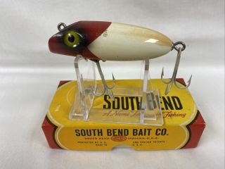 H) Vintage South Bend Wood Fishing Lure With Bass - Oreno No.  973 Rw Box