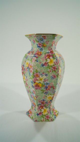 Rare Factory Flaw Royal Winton Grimwades Marion 1995 Chintz 9 " Hexagonal Vase