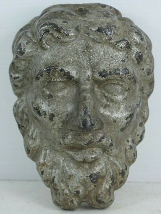 Very Heavy Old Cast Iron Face Paperweight Desk Stand Wall Mounted Face - Rare