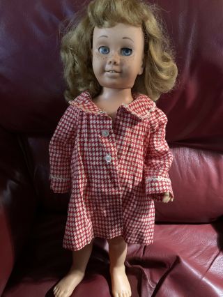 Vintage 1960 Chatty Cathy Doll Brown Hair Blue Eyes Soft Face