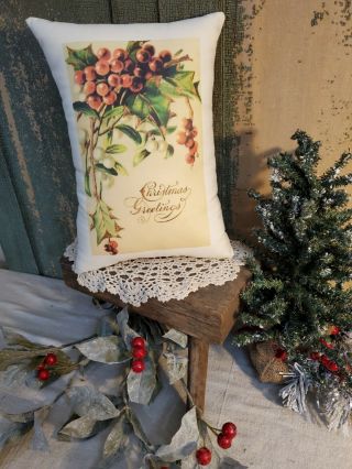 Primitive Vintage Victorian Shaker Folk Art Christmas Greeting Post Card Pillow