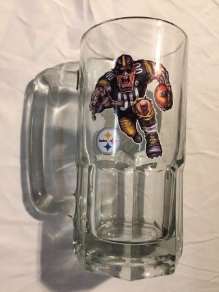 Large Vintage Rare 8” Pittsburgh Steelers Beer Stein Glass Mug Man Cave 24 Oz