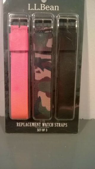 Ll Bean Replacement Watch Straps (3) Nip Bright Orange,  Camo,  Black