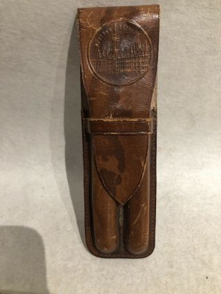Rare Vintage Leather Cigar Case Stamped W/ Munich Rathaus Town Hall
