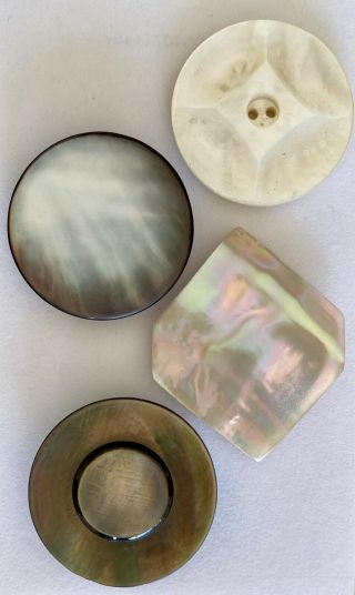 Assortment Of 4 Large Antique Smokey Mother Of Pearl And Abalone Buttons.