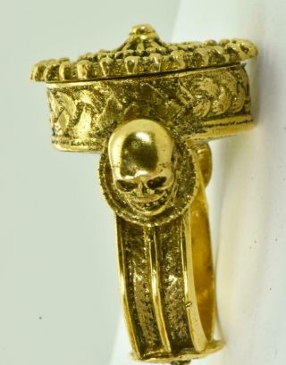 Rare Georgian 18k Gold Plated Silver Memento Mori Skull Poison Ring C1790 