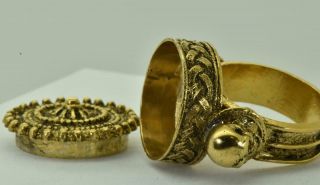 Rare Georgian 18k gold plated silver MEMENTO MORI SKULL poison ring c1790 ' s 3