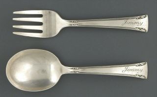 International Sterling Silver Serenity Baby Spoon Baby Fork 4 1/4 " Mono Jimmy