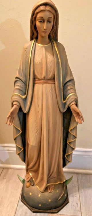 Gorgeous Rare Vintage Nuns Convent Hand Carved Wood Blessed Virgin Mary Statue