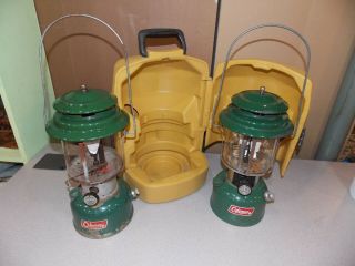 2 Vintage Coleman Lanterns 11 - 65 Model 220f & 5 - 73 Model 220h W/yellow Case