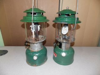 2 Vintage Coleman Lanterns 11 - 65 Model 220F & 5 - 73 Model 220H w/Yellow Case 3