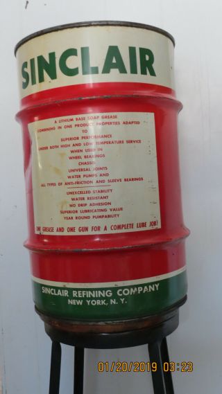 Vintage 1940’s Sinclair Grease Metal Drum Barrel  RARE BARREL SIZE 4