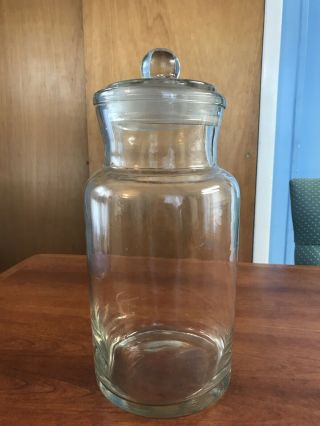 Very Large Old Vintage Clear Apothecary Candy Jar W/ Glass Lid -