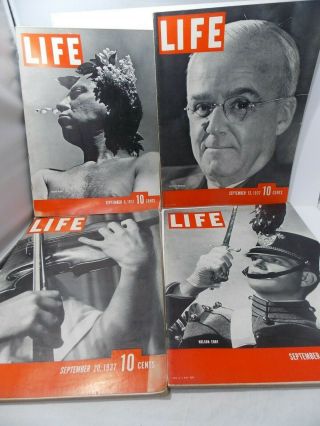 4 Life Magazines September 6,  13,  20,  27 1937 - History In The Making