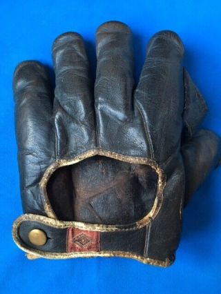 Awesome Vintage 1910s Black Leather Diamond Brand Glove,  Ex Cond Antique Rare