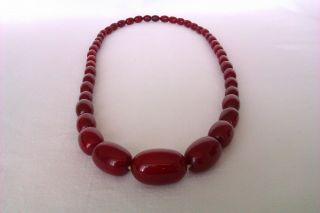 Rare Vintage Graduated Cherry Amber Bead Necklace Circa 1938
