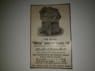 Reach Baseball Official American League 1914 Advertisement Rare